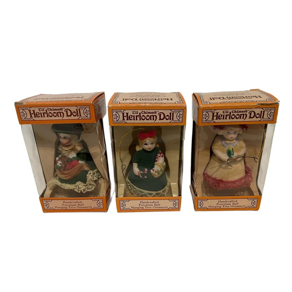 Vintage Christmas Ornaments Lil Chimers Porcelain Doll Bell Jasco n Orig Boxes
